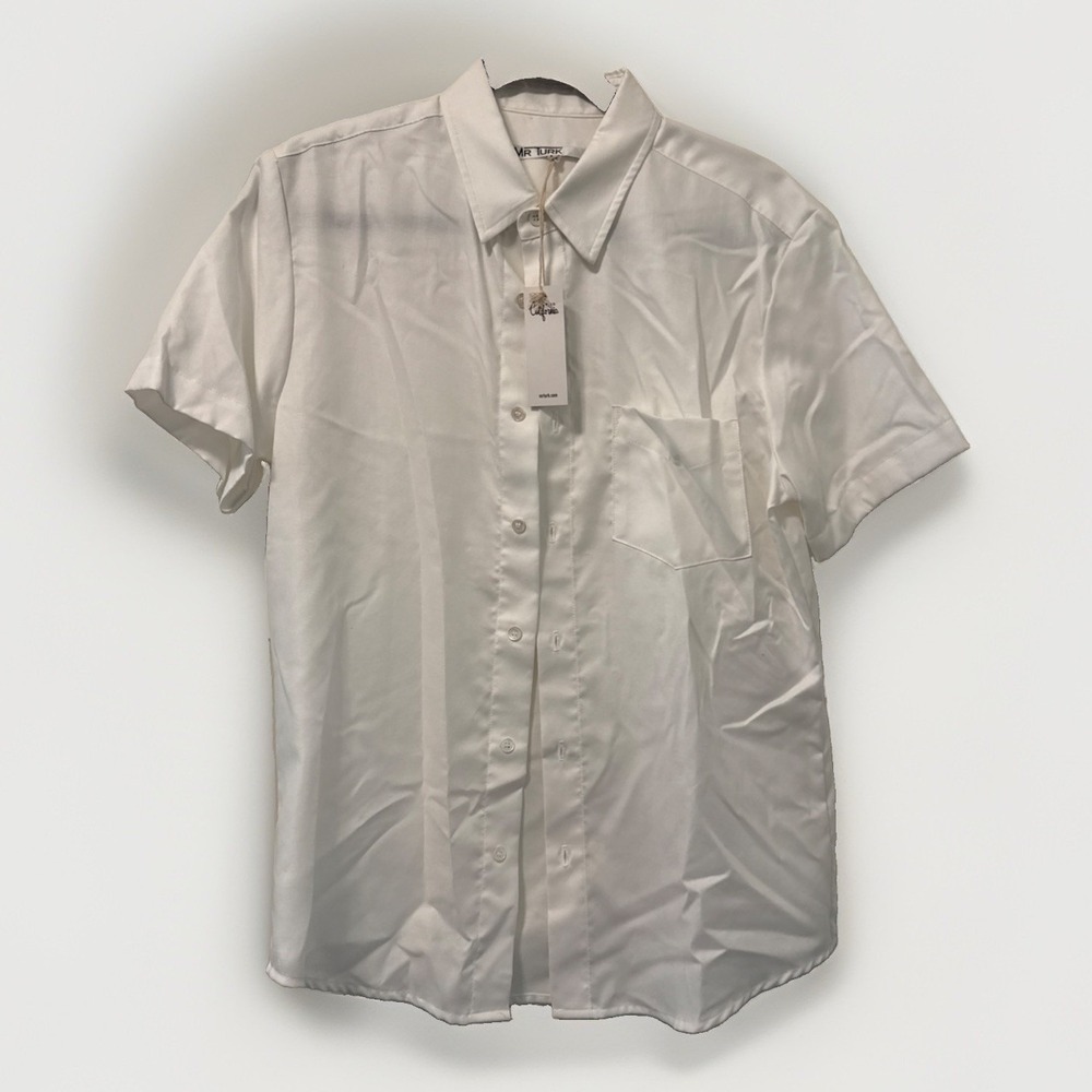 MR TURK Pocket Mesh Shirt in White Men MediumShort Sleeve Designer Made Portugal